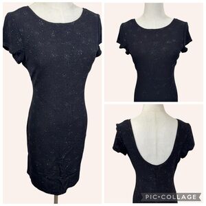 Vintage John Roberts Black Glitter Dress Size 8P 90s Y2K Bodycon Grunge Goth